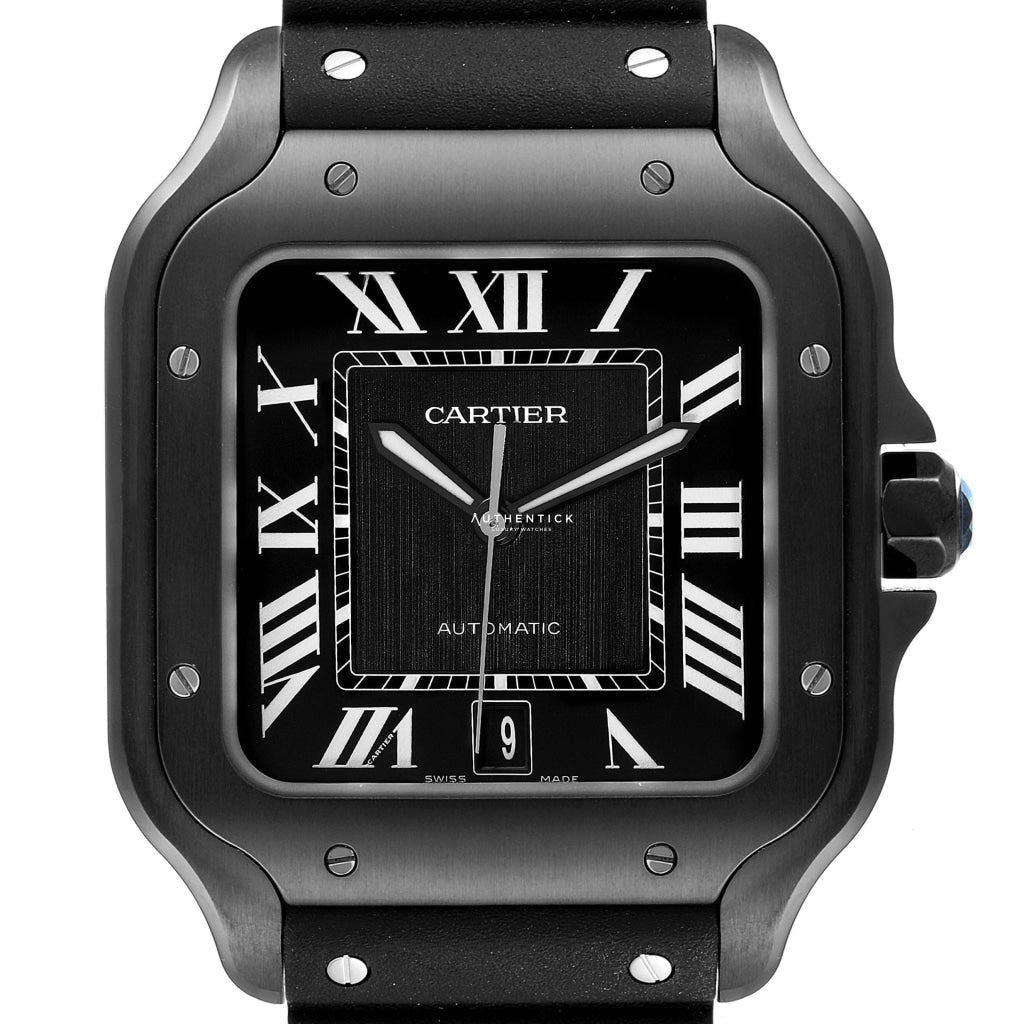 Cartier Santos De Large Adlc Stainless Steel Rubber Black Dial Wssa0039