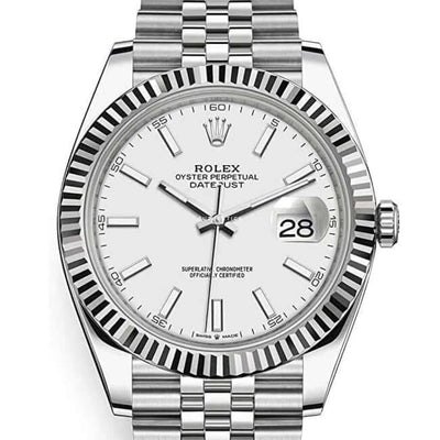 Rolex Datejust 41 Stainless Steel Jubilee Fluted Bezel White Stick Dial 126334