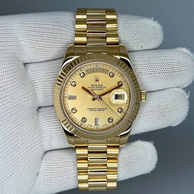 Rolex Day-Date 41 Yellow Gold Champagne Diamond Dial 218238
