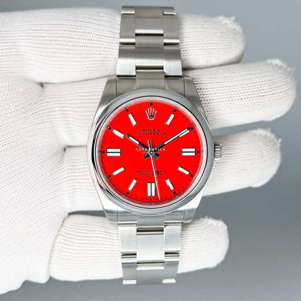Rolex Oyster Perpetual 41 Stainless Steel Coral Red Dial 124300
