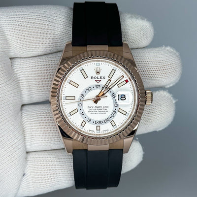 Rolex Sky-Dweller Oysterflex Rose Gold White Dial 326235